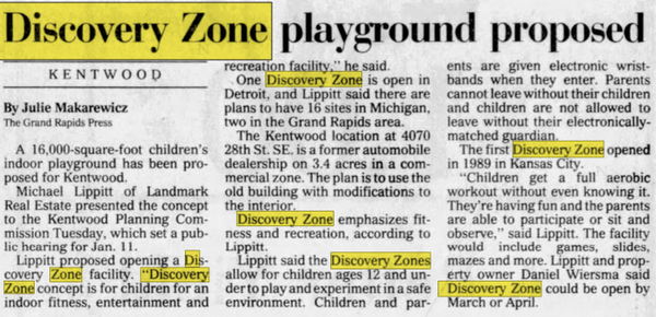Discovery Zone - Dec 16 1993 Article